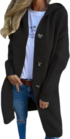 Womens Long Cardigan Chunky Cable Knit Fall Sweaters Lightweight Button Up Open Front Cardigans Oversized Coats Pocket