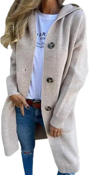 Womens Long Cardigan Chunky Cable Knit Fall Sweaters Lightweight Button Up Open Front Cardigans Oversized Coats Pocket