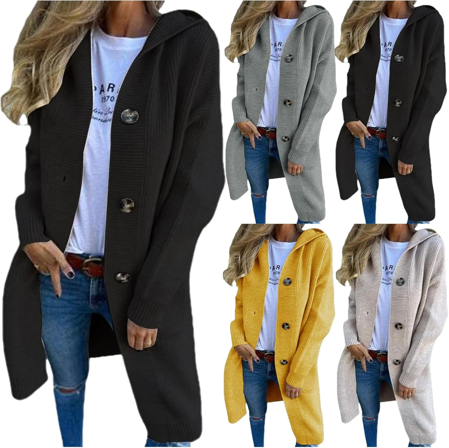 Womens Long Cardigan Chunky Cable Knit Fall Sweaters Lightweight Button Up Open Front Cardigans Oversized Coats Pocket