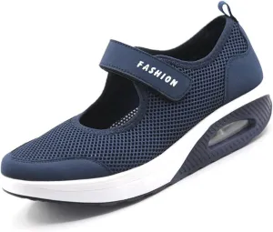 Women's Mesh Air Cushion Adjustable Nurse Shoes Comfortable Hollow Breathable Working Orthotic Wedges Mary Jane Lightweight Out Granny Non-Slip Walking Shoe