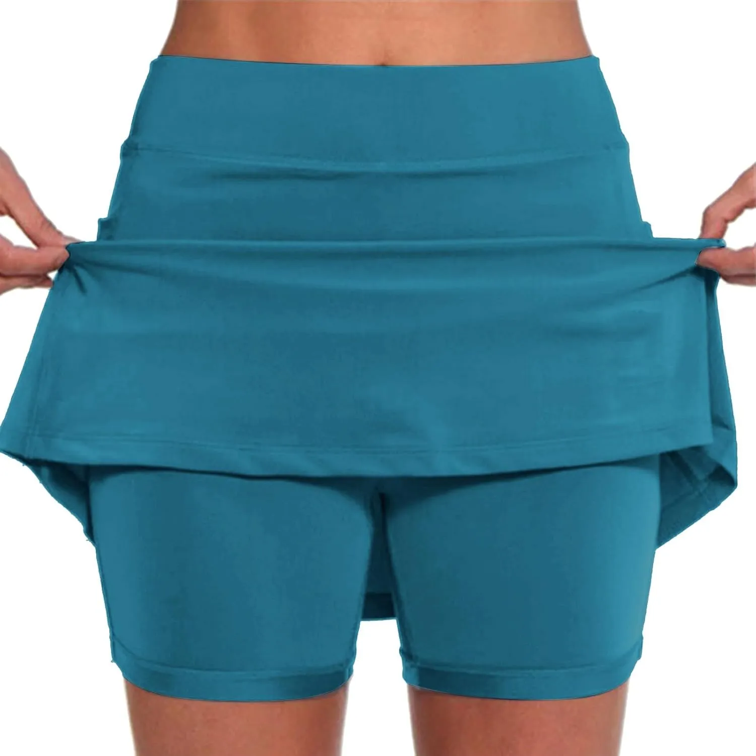 Women's Pocket Pants Solid Mid Waist Culottes Short Skirts Skinny Pants