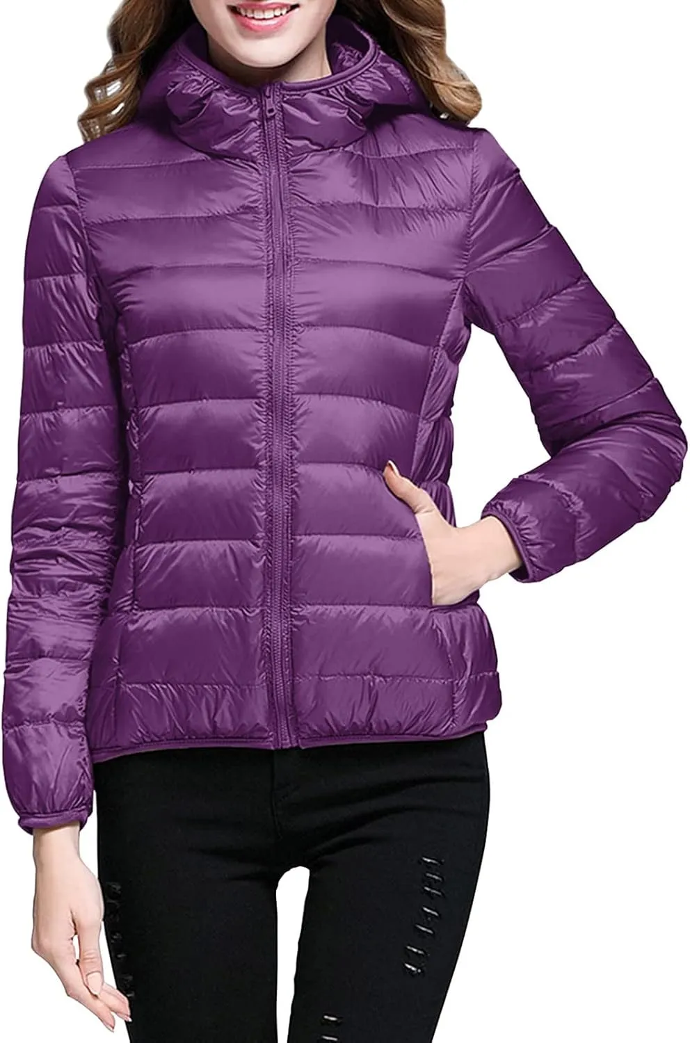 Womens Puffer Jacket Winter Warm Packable Coat Ultra Lightweight Jacket Slim Fit Hooded Jacket Short Duck Down Coat