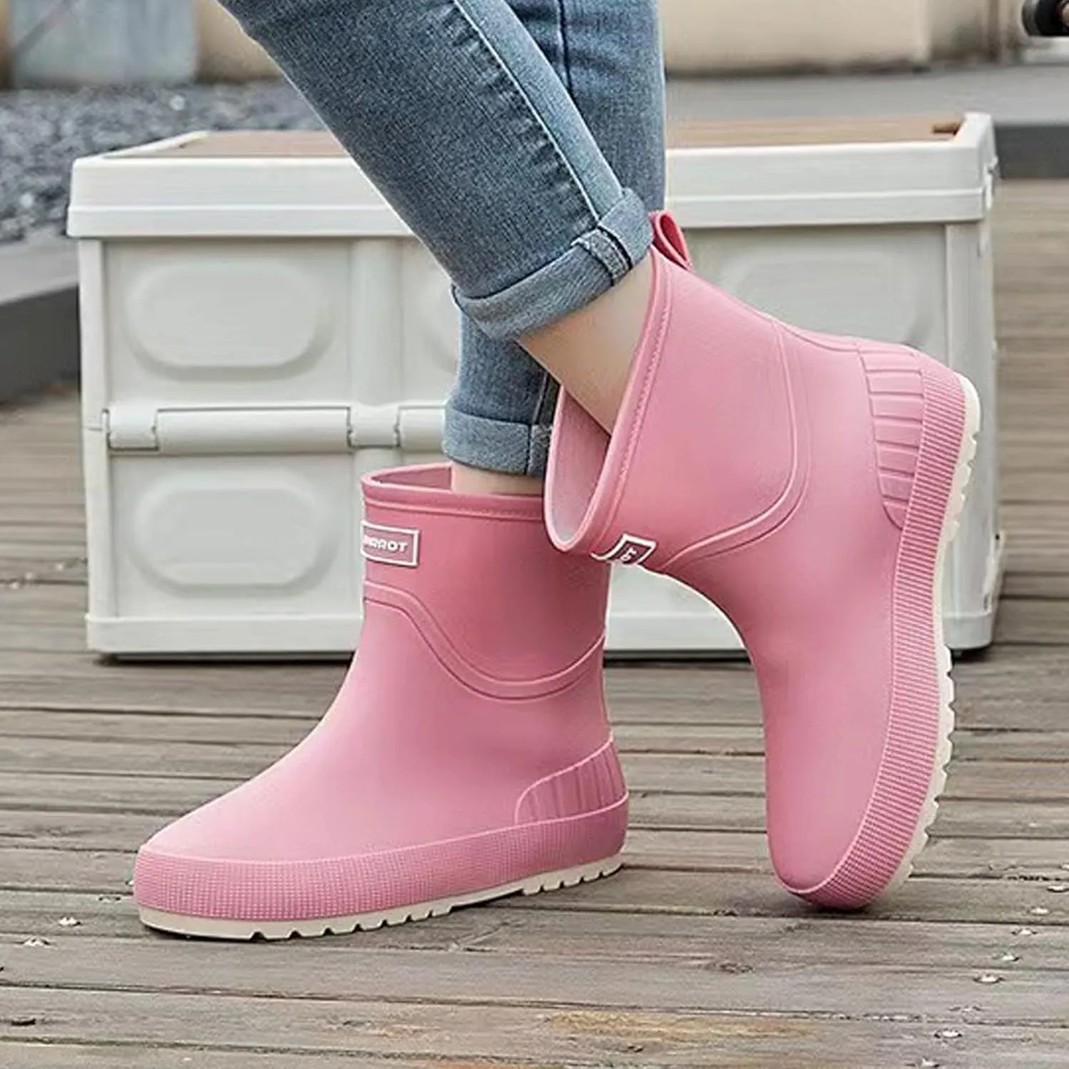 Womens Rubber Boots Waterproof Garden Shoes Slip On Rubber Boots Rainboots Boots Short Rain Boots Rubber Work Boots