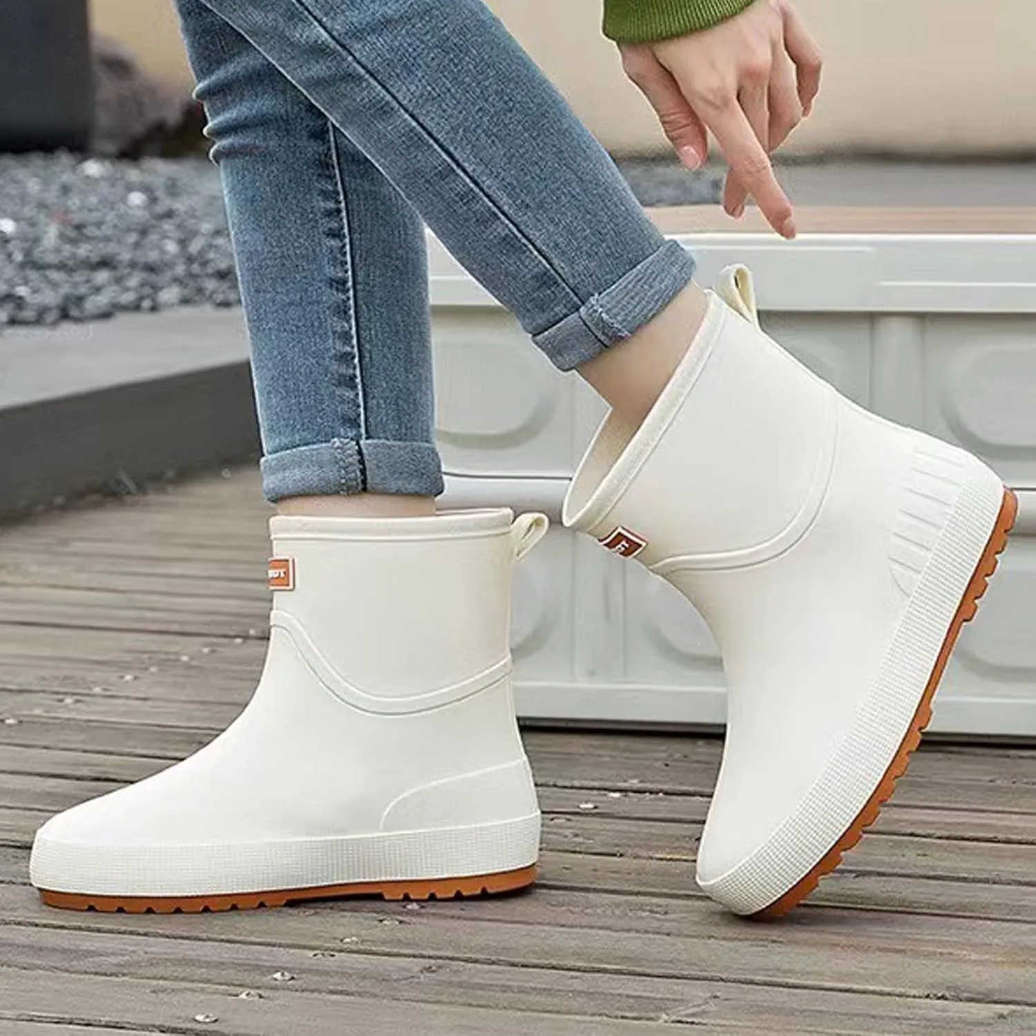 Womens Rubber Boots Waterproof Garden Shoes Slip On Rubber Boots Rainboots Boots Short Rain Boots Rubber Work Boots
