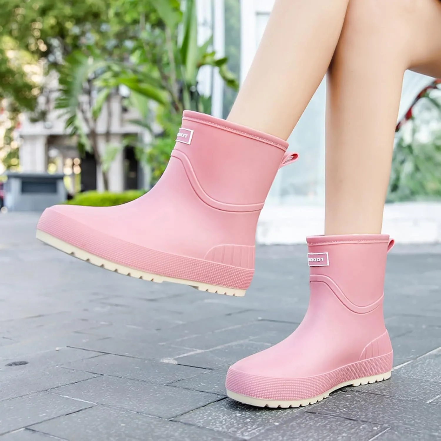 Womens Rubber Boots Waterproof Garden Shoes Slip On Rubber Boots Rainboots Boots Short Rain Boots Rubber Work Boots