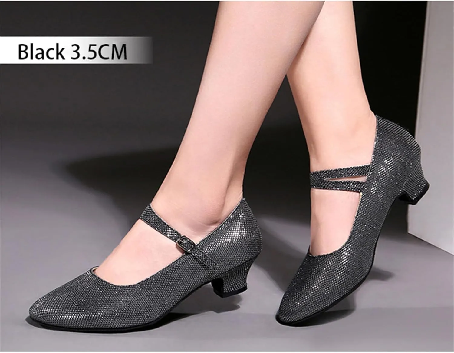 Women's Shiny Latin Dance Shoes, Wear-Resistant Soft Sole Rumba Dance Shoes, Four Colors Two Heel Heights Available