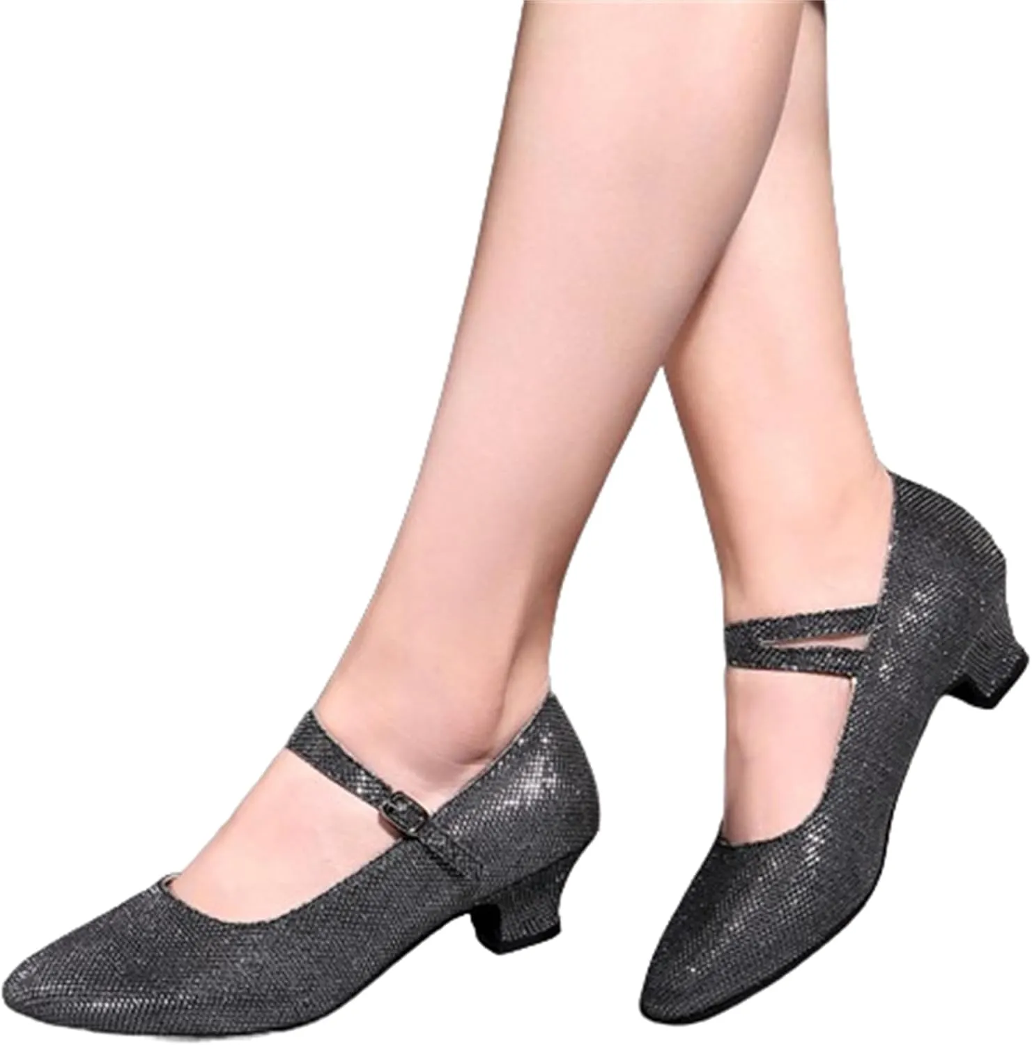 Women's Shiny Latin Dance Shoes, Wear-Resistant Soft Sole Rumba Dance Shoes, Four Colors Two Heel Heights Available