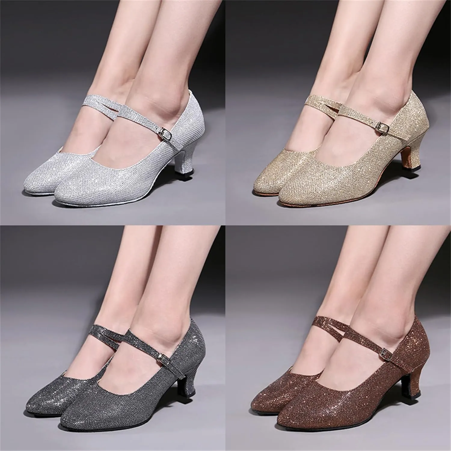 Women's Shiny Latin Dance Shoes, Wear-Resistant Soft Sole Rumba Dance Shoes, Four Colors Two Heel Heights Available