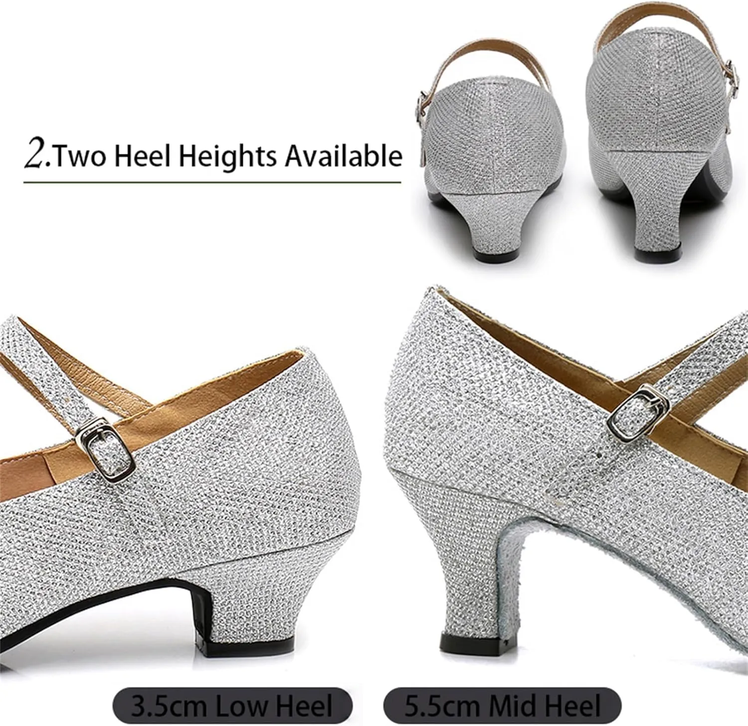 Women's Shiny Latin Dance Shoes, Wear-Resistant Soft Sole Rumba Dance Shoes, Four Colors Two Heel Heights Available