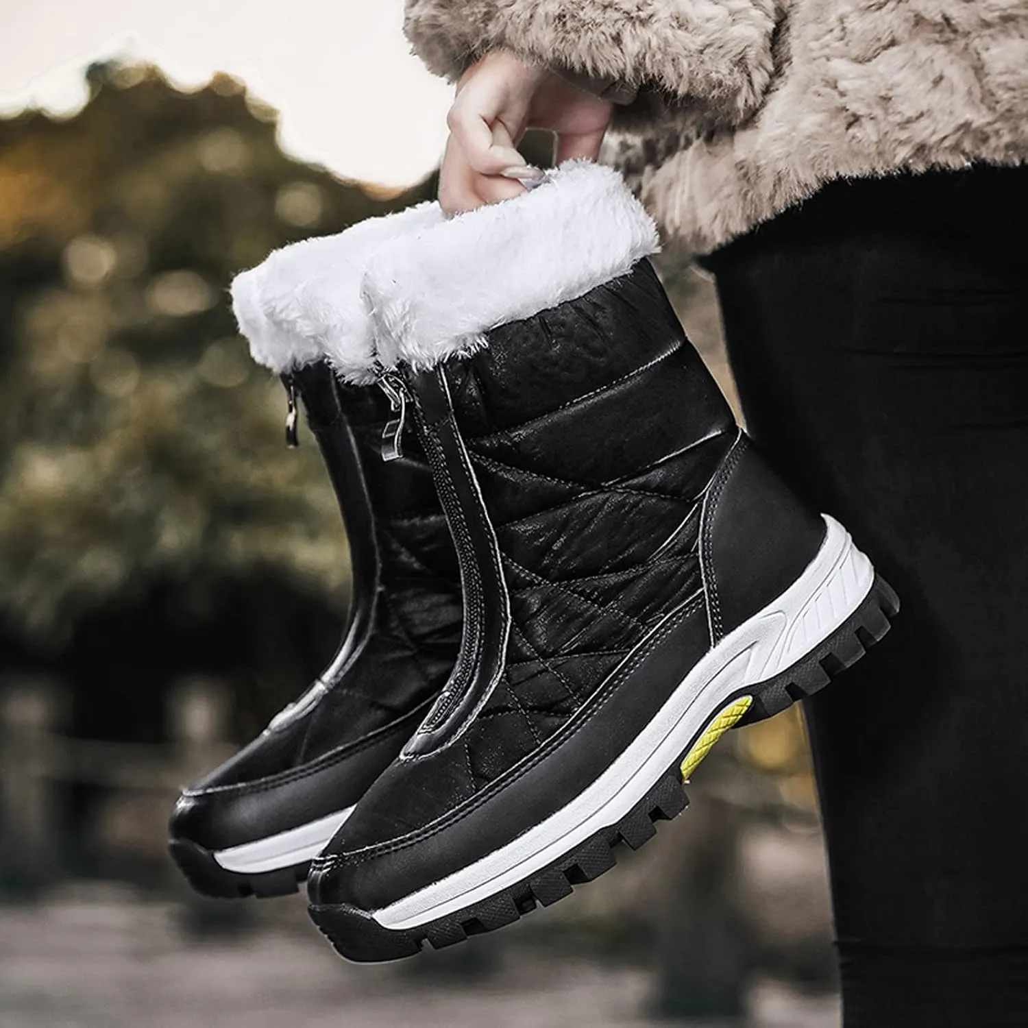 Womens Snow Boots Waterproof Insulated Wide Width Women's Tall Snow Boots Waterproof Women Winter Snow Boots Winter Boots for Women High Heels Botas De Invierno Para Mujer Con Peluche