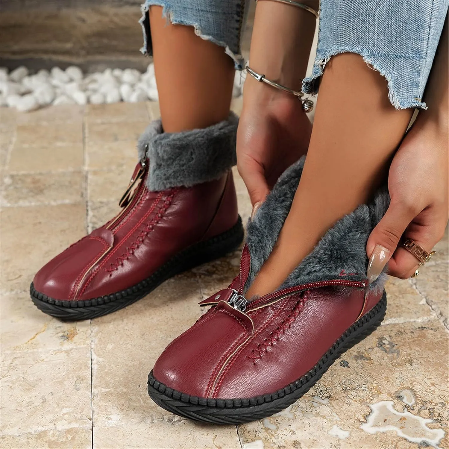 Womens Snow Boots Waterproof Wide Winter Long Boots for Women Waterproof Snow Insulated Women Winter Boots Non Slip Woman Waterproof Snow Boots Botas Para Motocicleta Mujer