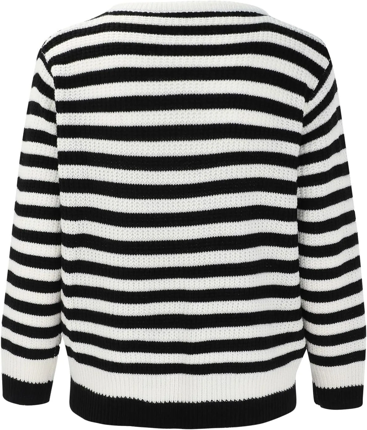 Women's Striped Cardigan Sweater with Pockets Long Sleeve Button Down Open Front Knit Outerwear for Fall Clothes