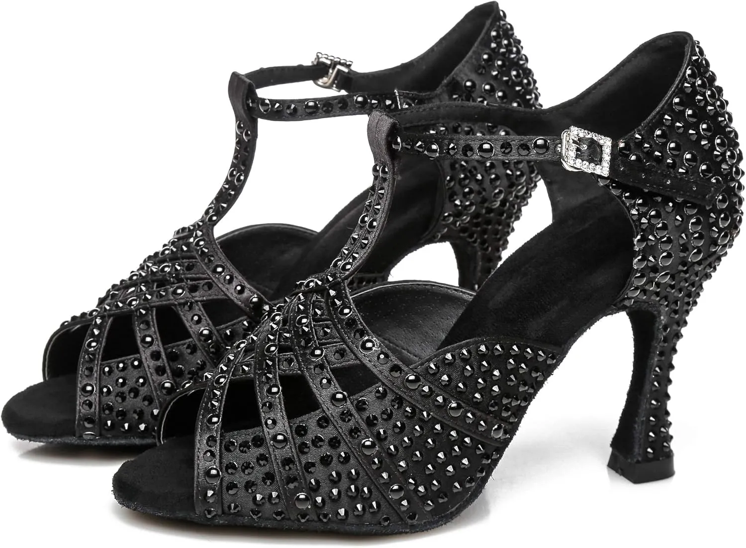 Women's Suede Sole Rhinestone Ballroom Dance Shoes for 1920s Latin Salsa Glitter Performance Dance Shoes