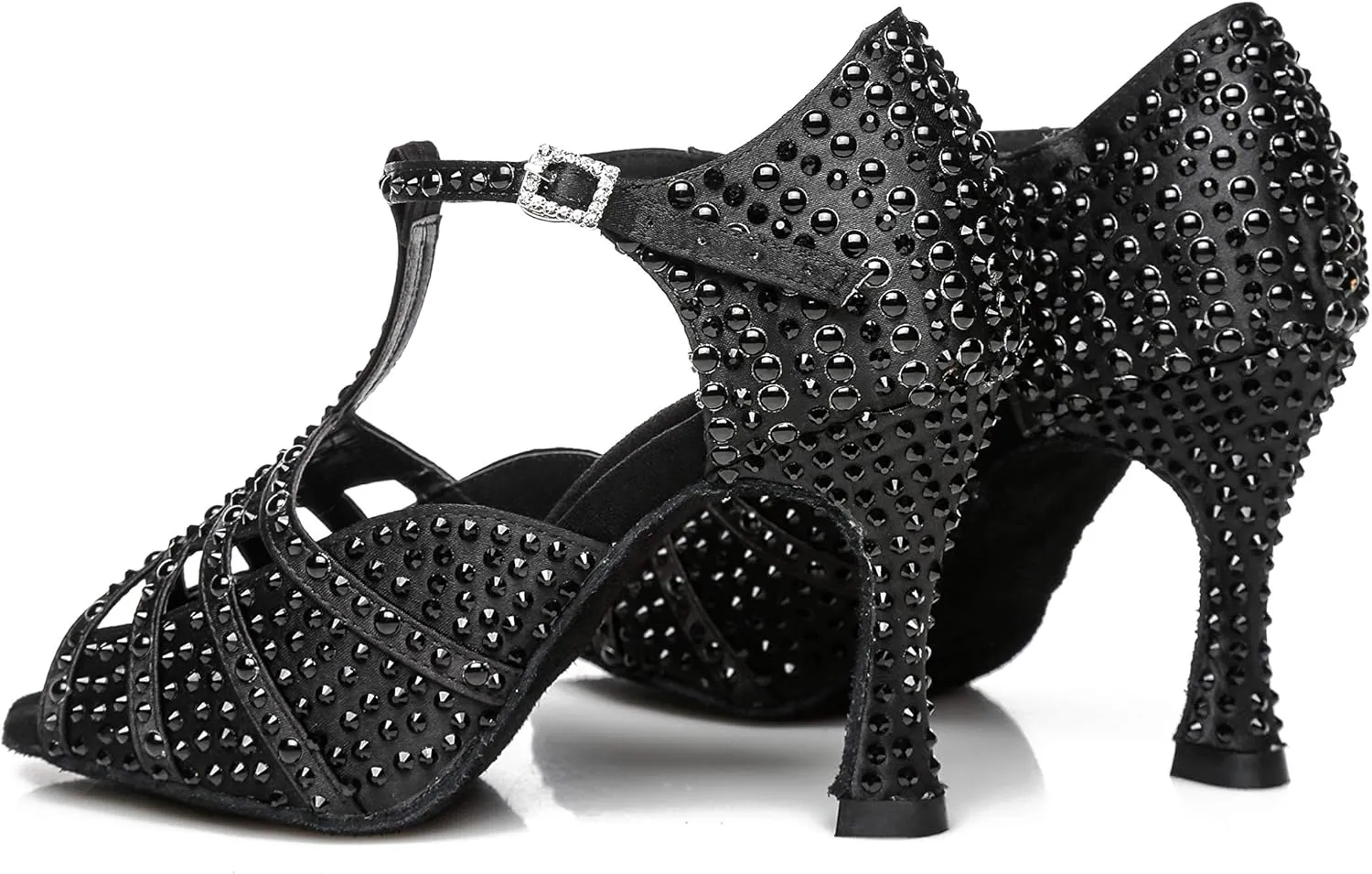 Women's Suede Sole Rhinestone Ballroom Dance Shoes for 1920s Latin Salsa Glitter Performance Dance Shoes