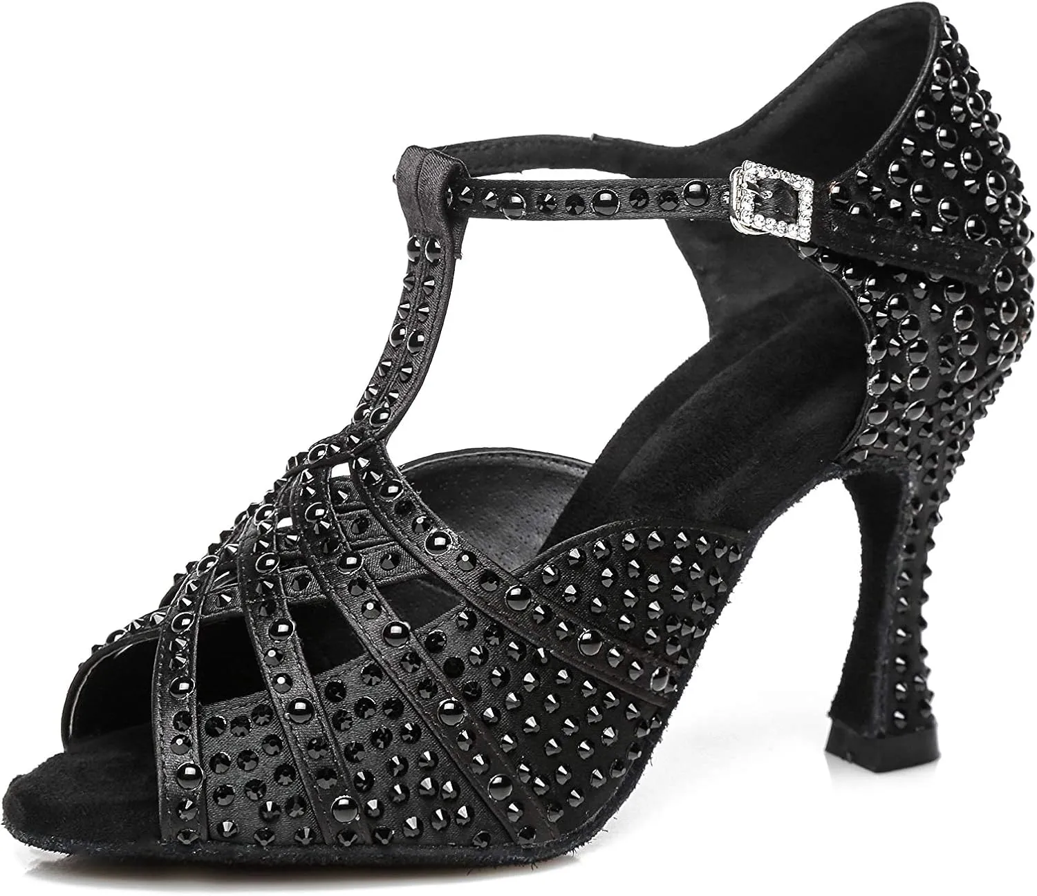 Women's Suede Sole Rhinestone Ballroom Dance Shoes for 1920s Latin Salsa Glitter Performance Dance Shoes