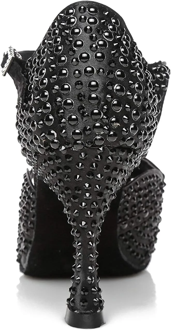 Women's Suede Sole Rhinestone Ballroom Dance Shoes for 1920s Latin Salsa Glitter Performance Dance Shoes
