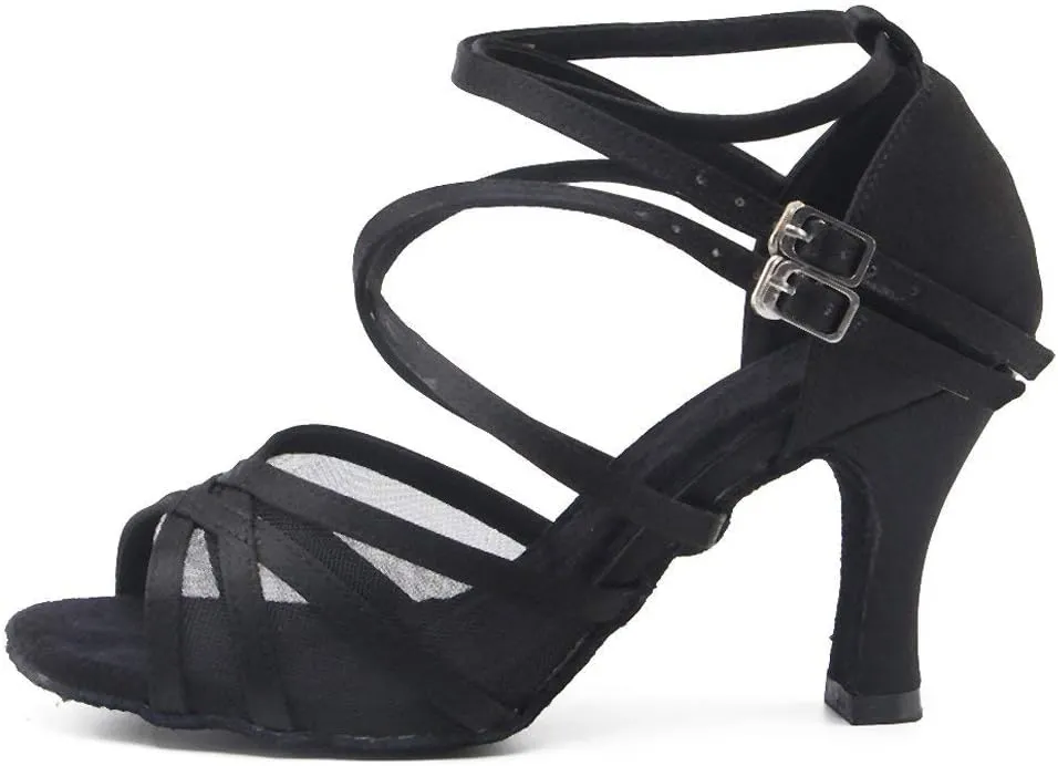 Women's Suede Sole Satin Ballroom Dance Shoes Practice Dance Shoes Latin Salsa Performance Dance Shoes