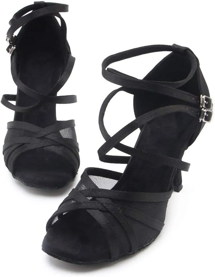 Women's Suede Sole Satin Ballroom Dance Shoes Practice Dance Shoes Latin Salsa Performance Dance Shoes