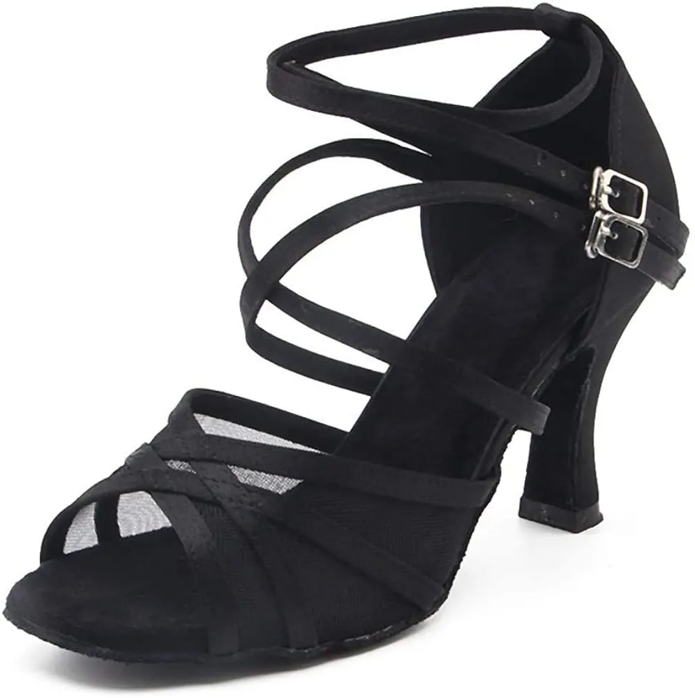 Women's Suede Sole Satin Ballroom Dance Shoes Practice Dance Shoes Latin Salsa Performance Dance Shoes