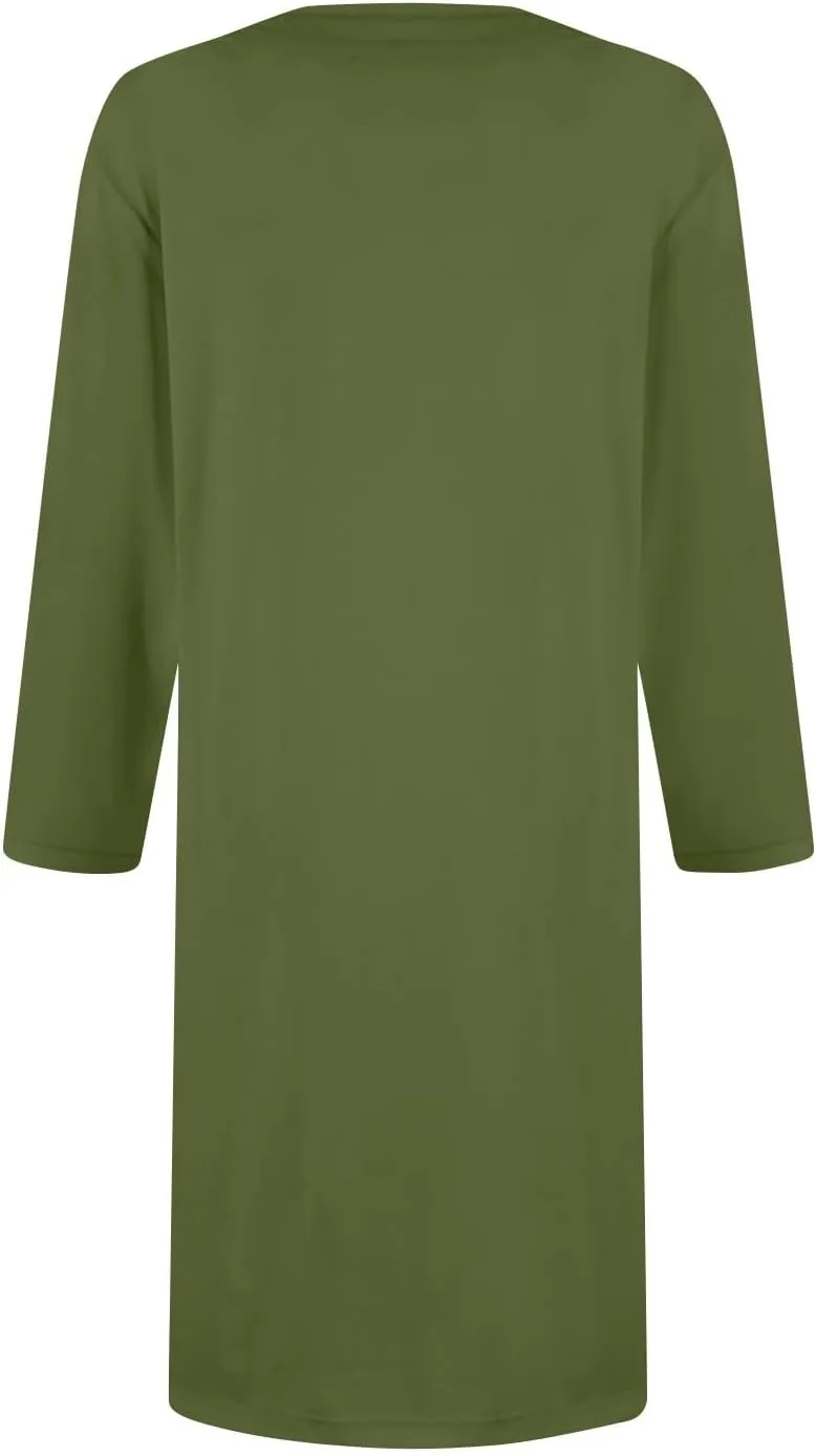 Women's Summer Casual Loose Trendy Dress Square Neck 3/4 Sleeve Solid Color Patchwork Midi Dresses, S-3XL