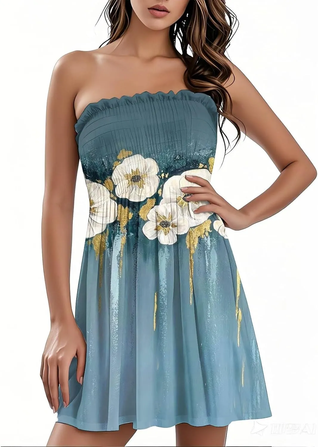 Women's Summer Dresses 2025 Sexy Beach Cover Ups Strapless Boho Floral Print Sundress Tube Top Dress