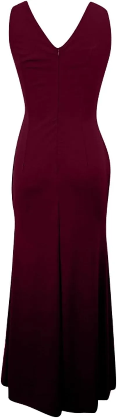 Women's Summer Formal Maxi Dresses Sleeveless Wrap V Neck Bodycon Ruched Slit Mesh Wedding Guest Cocktail Dress