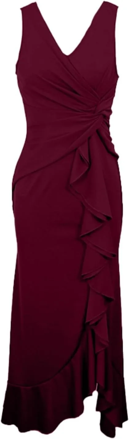 Women's Summer Formal Maxi Dresses Sleeveless Wrap V Neck Bodycon Ruched Slit Mesh Wedding Guest Cocktail Dress