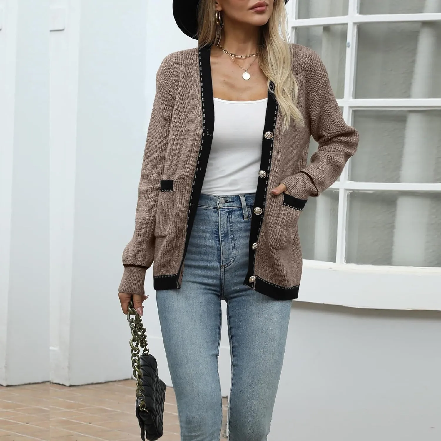 Womens Sweaters Button-Down Long Sleeve Fall and Winter Kintted Cardigan Loose Fit Coat Trendy Comfoy Sweater Jacket
