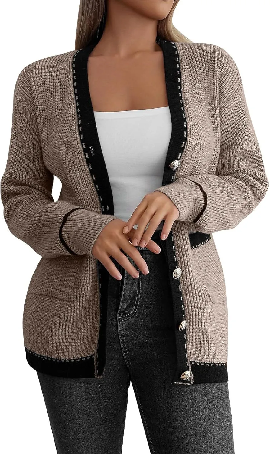 Womens Sweaters Button-Down Long Sleeve Fall and Winter Kintted Cardigan Loose Fit Coat Trendy Comfoy Sweater Jacket