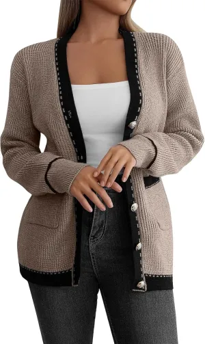 Womens Sweaters Button-Down Long Sleeve Fall and Winter Kintted Cardigan Loose Fit Coat Trendy Comfoy Sweater Jacket
