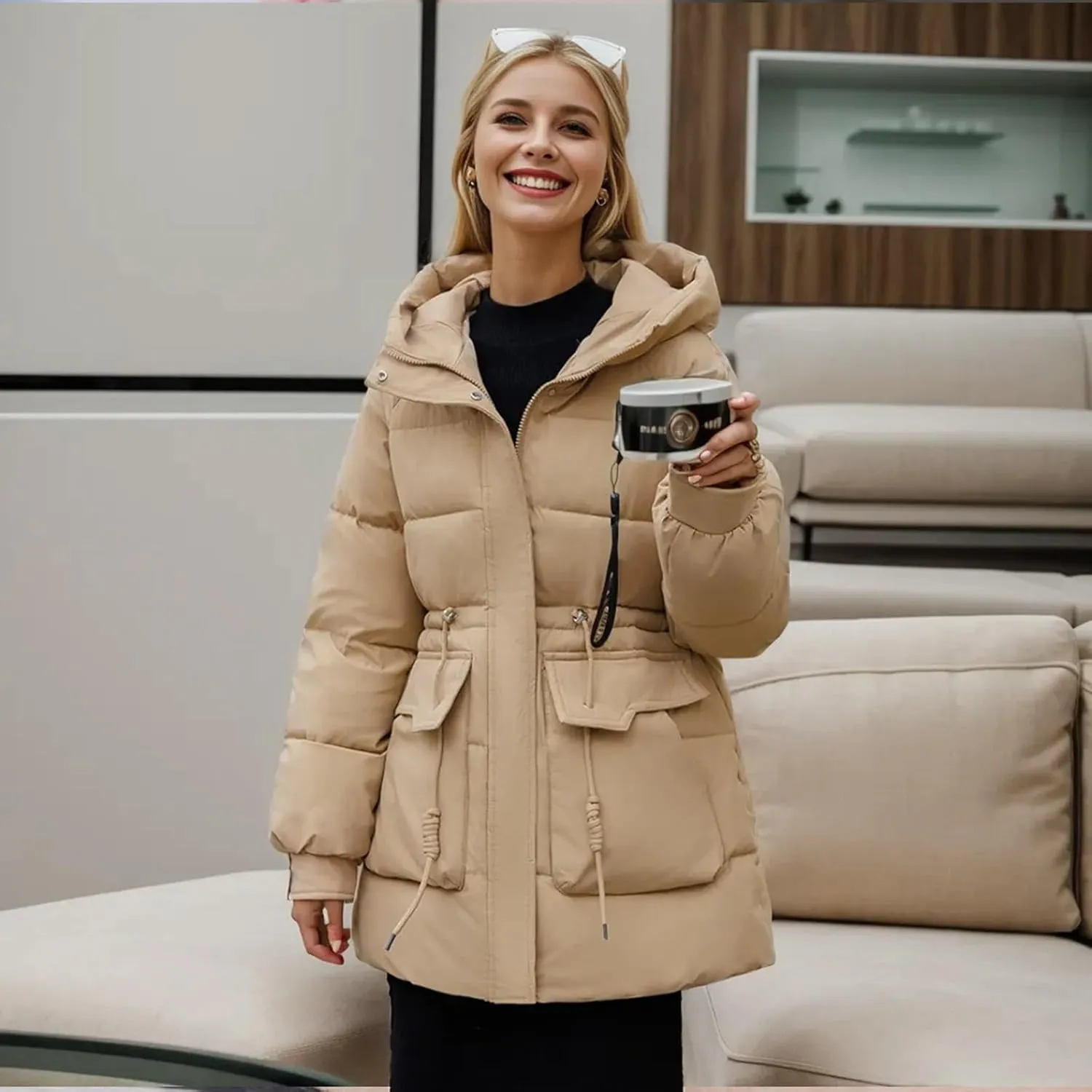 Women's Thickened Down Jacket Warm Winter Hooded Mid-Length Puffy Packable Jacket Puffer Down Coat Christmas Gifts