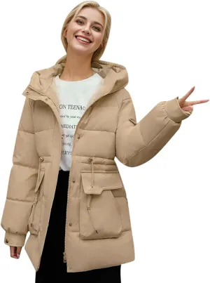 Women's Thickened Down Jacket Warm Winter Hooded Mid-Length Puffy Packable Jacket Puffer Down Coat Christmas Gifts