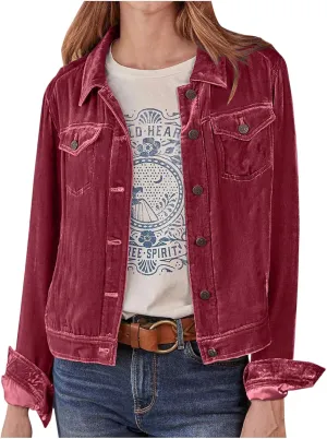Womens Velvet Jackets Casual Cropped Long Sleeve Velvet Jacket Open Front Cardigan Solid Coat Outerwear with Pockets