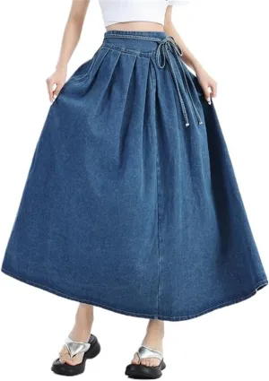 Women's Vintage High-waisted Stretch Denim Long Skirt Street Style Lace-up Large Size Denim Skirt