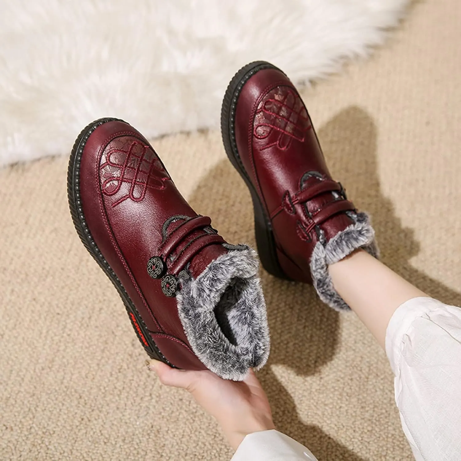 Women's Warm Flat Shoes Fur Lined Ankle Snow Boots Plush Womens Winter Boots Ankle Wide Width Boots Women Winter Fuzzy Winter Boots for Women Waterproof Botas Para Invierno Mujer Elegantes