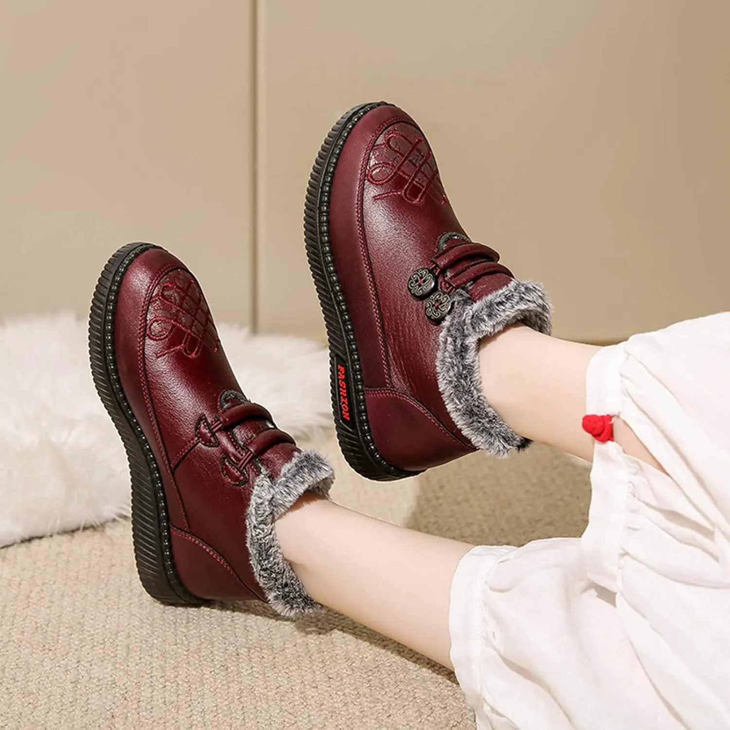 Women's Warm Flat Shoes Fur Lined Ankle Snow Boots Plush Womens Winter Boots Ankle Wide Width Boots Women Winter Fuzzy Winter Boots for Women Waterproof Botas Para Invierno Mujer Elegantes