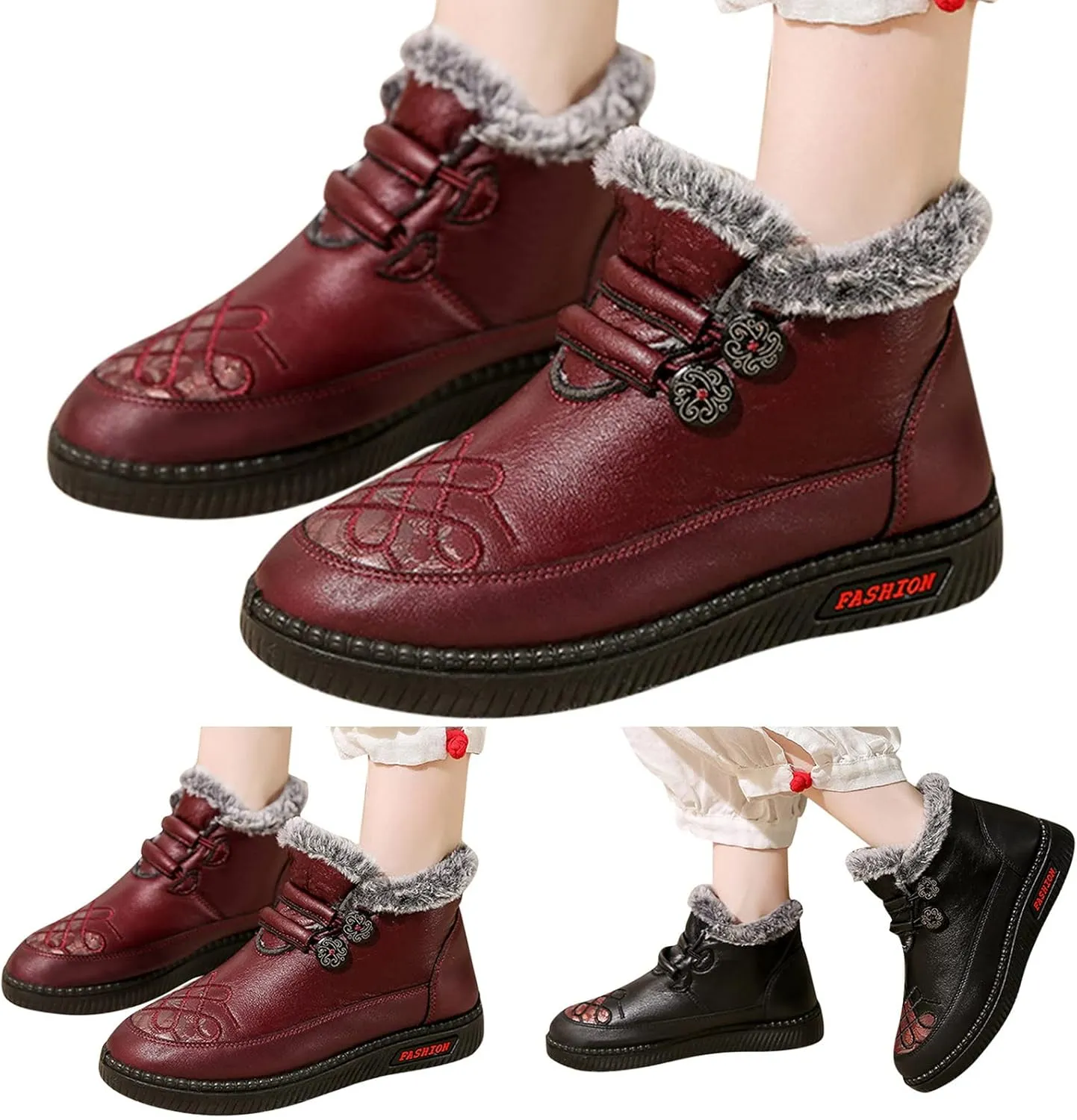 Women's Warm Flat Shoes Fur Lined Ankle Snow Boots Plush Womens Winter Boots Ankle Wide Width Boots Women Winter Fuzzy Winter Boots for Women Waterproof Botas Para Invierno Mujer Elegantes