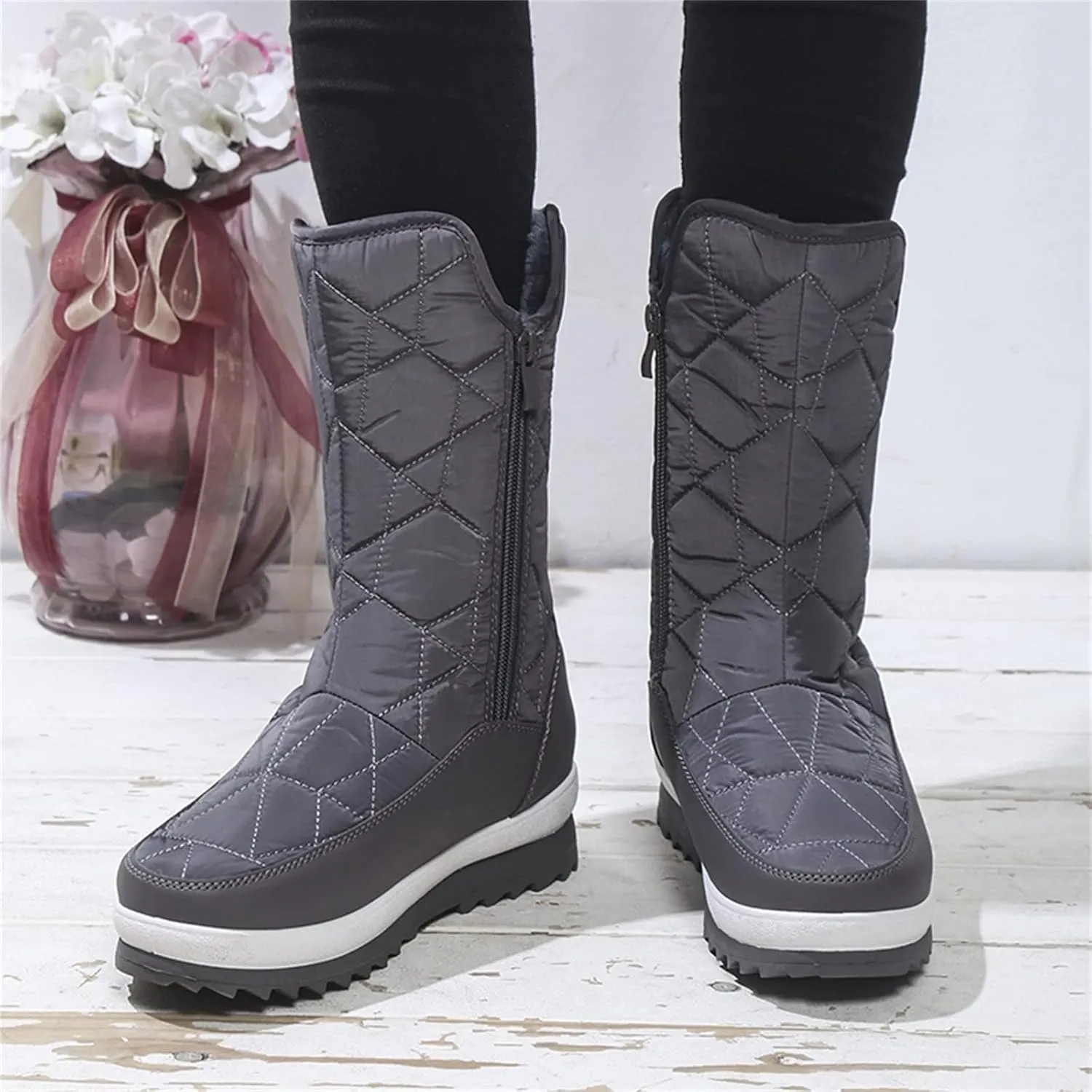 Women's Wide Width Waterproof Snow Boots Womens Winter Boots Wide Ankle Winter Shoes for Women Waterproof Snow Non Slip Boots for Snow and Ice Women Platform Ankle Winter Boots for Women