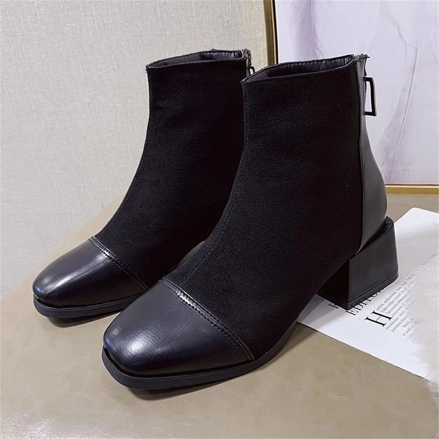 Womens Wide Width Western Booties And Ankle Boots Ankle Booties Womens Dress Boots Ankle Low Heel Shoe Boots for Women Low Heel Women's Navy Blue Ankle Boots