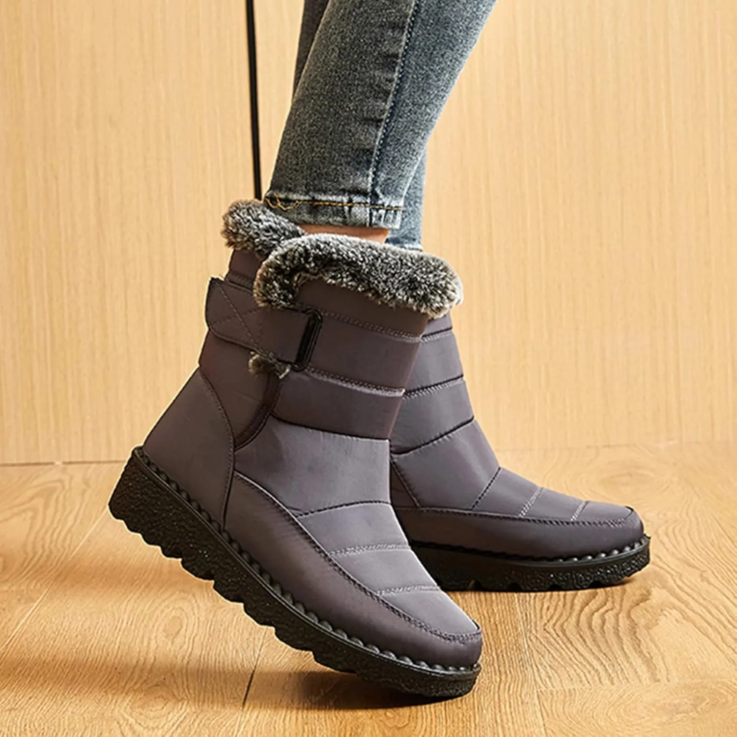 Womens Winter Boots Waterproof Fuzzy Boots Fleece Insulated Fur Boots Work Warm Outdoor Boots Teens Winter Boots
