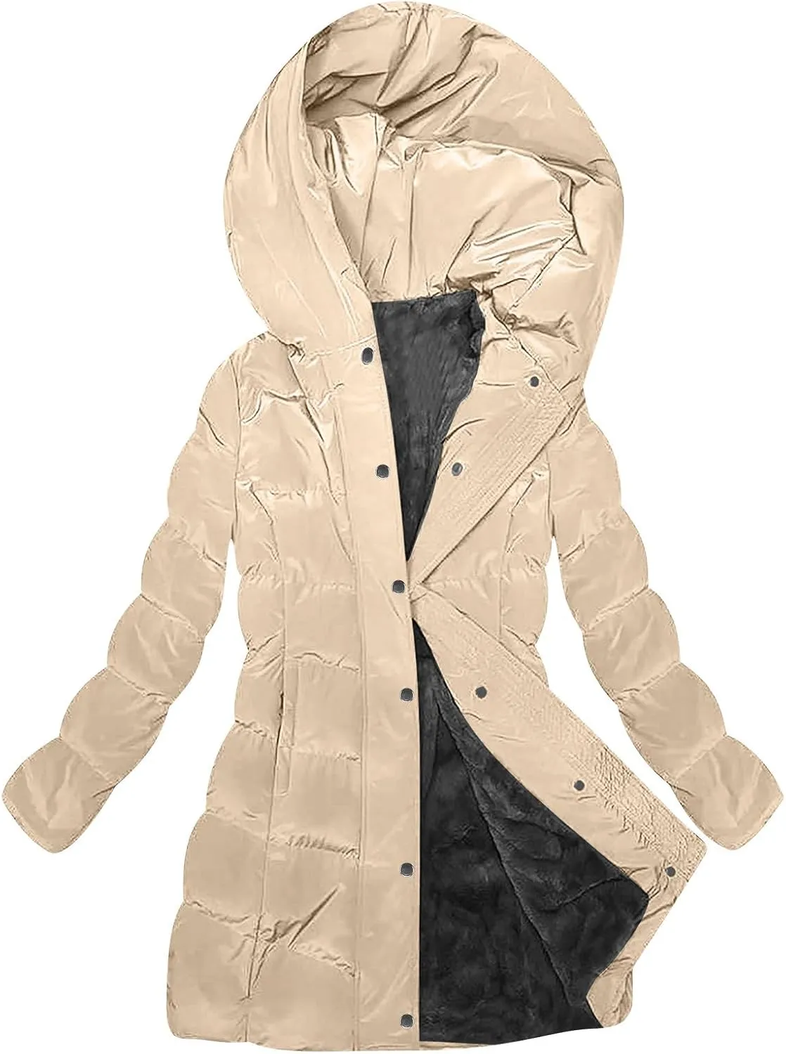Womens Winter Coats Fleece Lined Down Jacket Thicken Puffer Coat Warm Quilted Jackets Heavyweight Button Outerwear