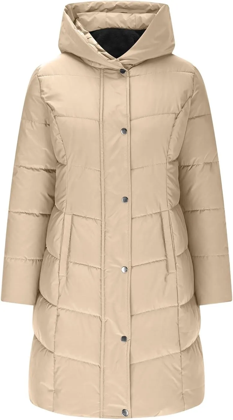 Womens Winter Coats Fleece Lined Down Jacket Thicken Puffer Coat Warm Quilted Jackets Heavyweight Button Outerwear