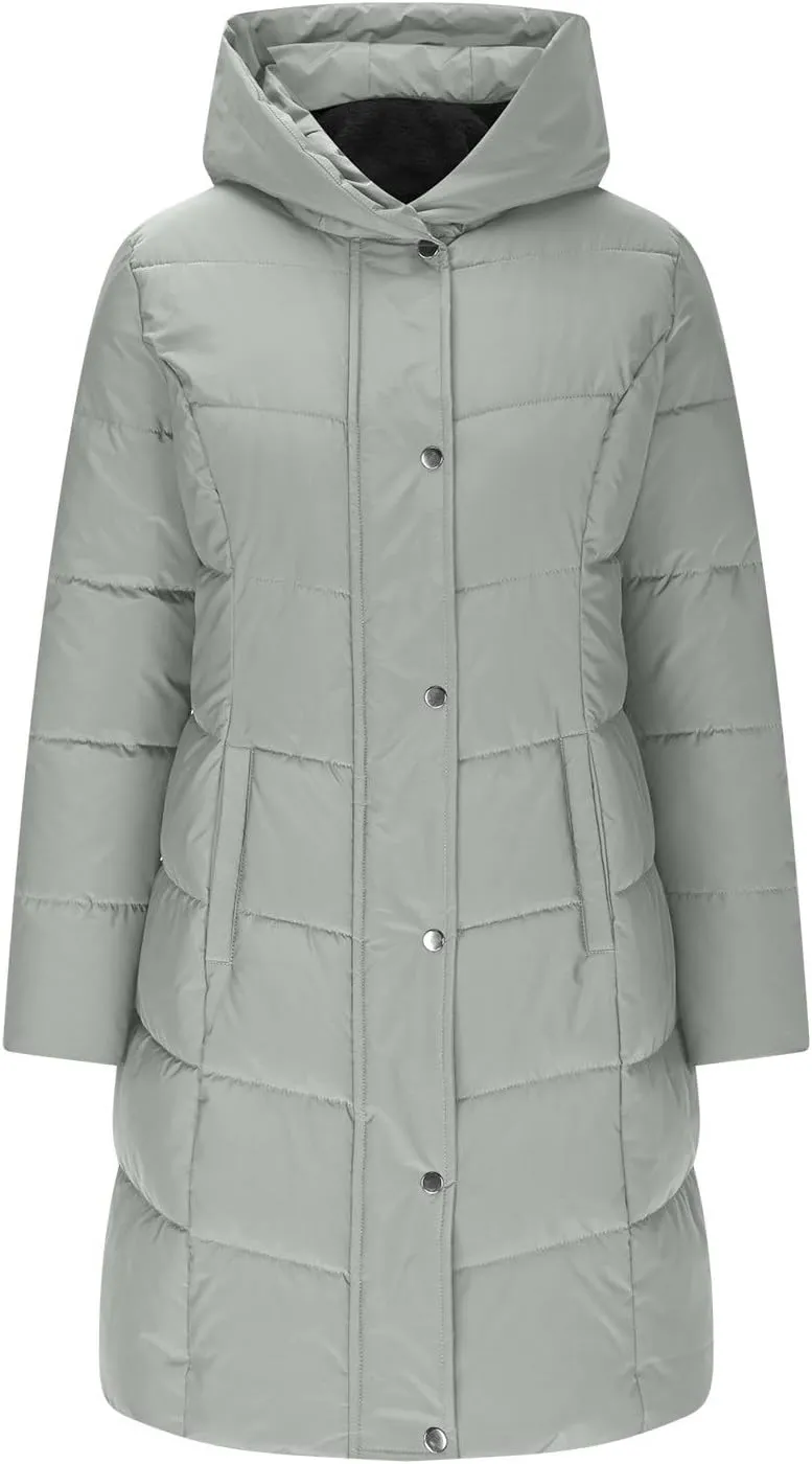 Womens Winter Coats Fleece Lined Down Jacket Thicken Puffer Coat Warm Quilted Jackets Heavyweight Button Outerwear