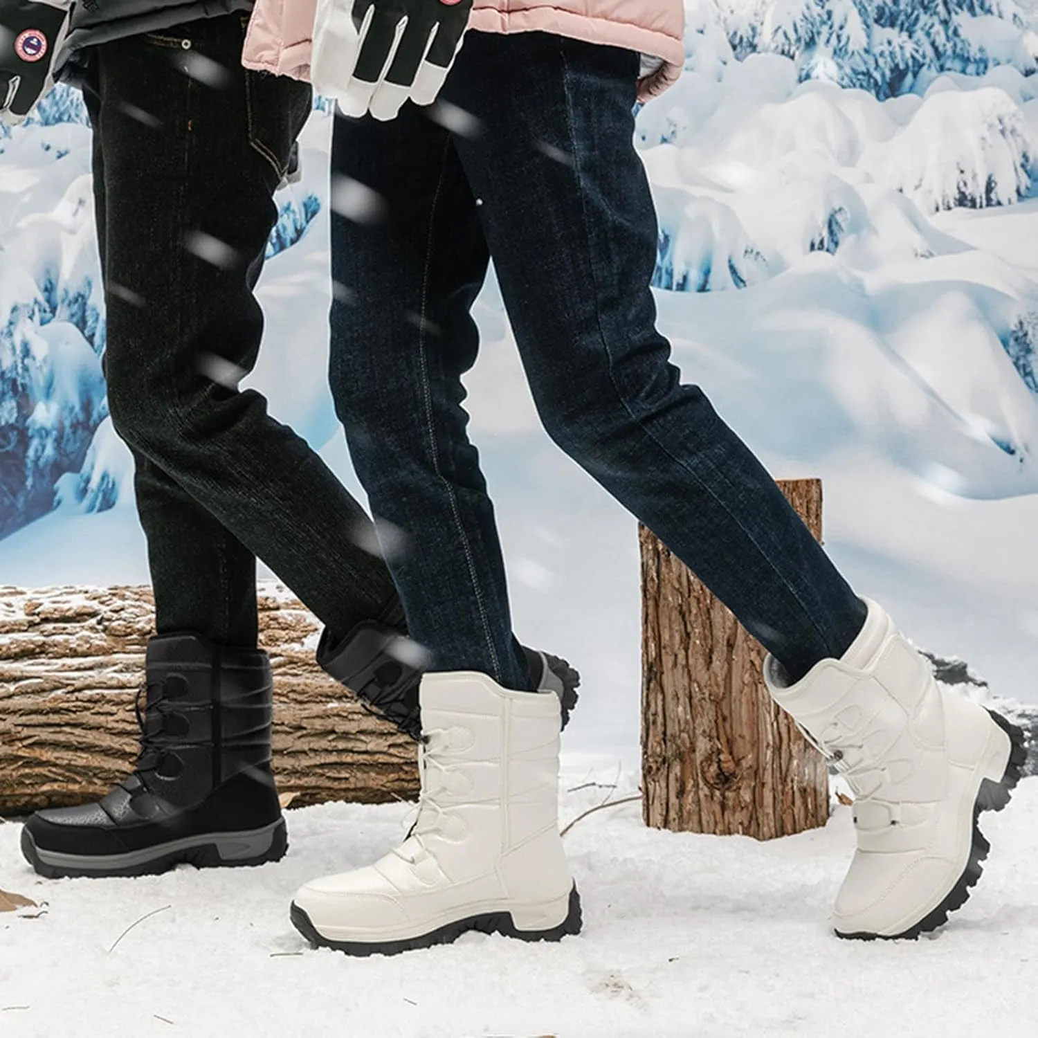 Womens Winter Snow Boots Waterproof Shoes Comfortable Hiking Tennis Booties Furry Mid Calf Fur Lined Winter Boots