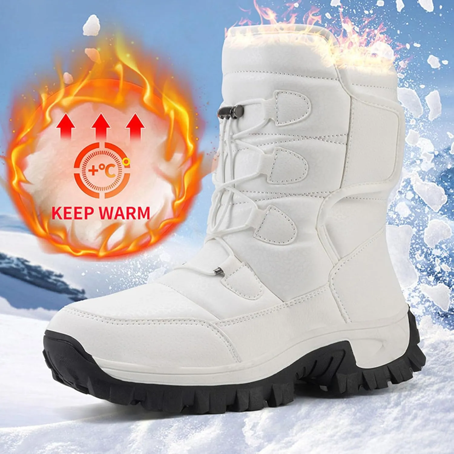 Womens Winter Snow Boots Waterproof Shoes Comfortable Hiking Tennis Booties Furry Mid Calf Fur Lined Winter Boots