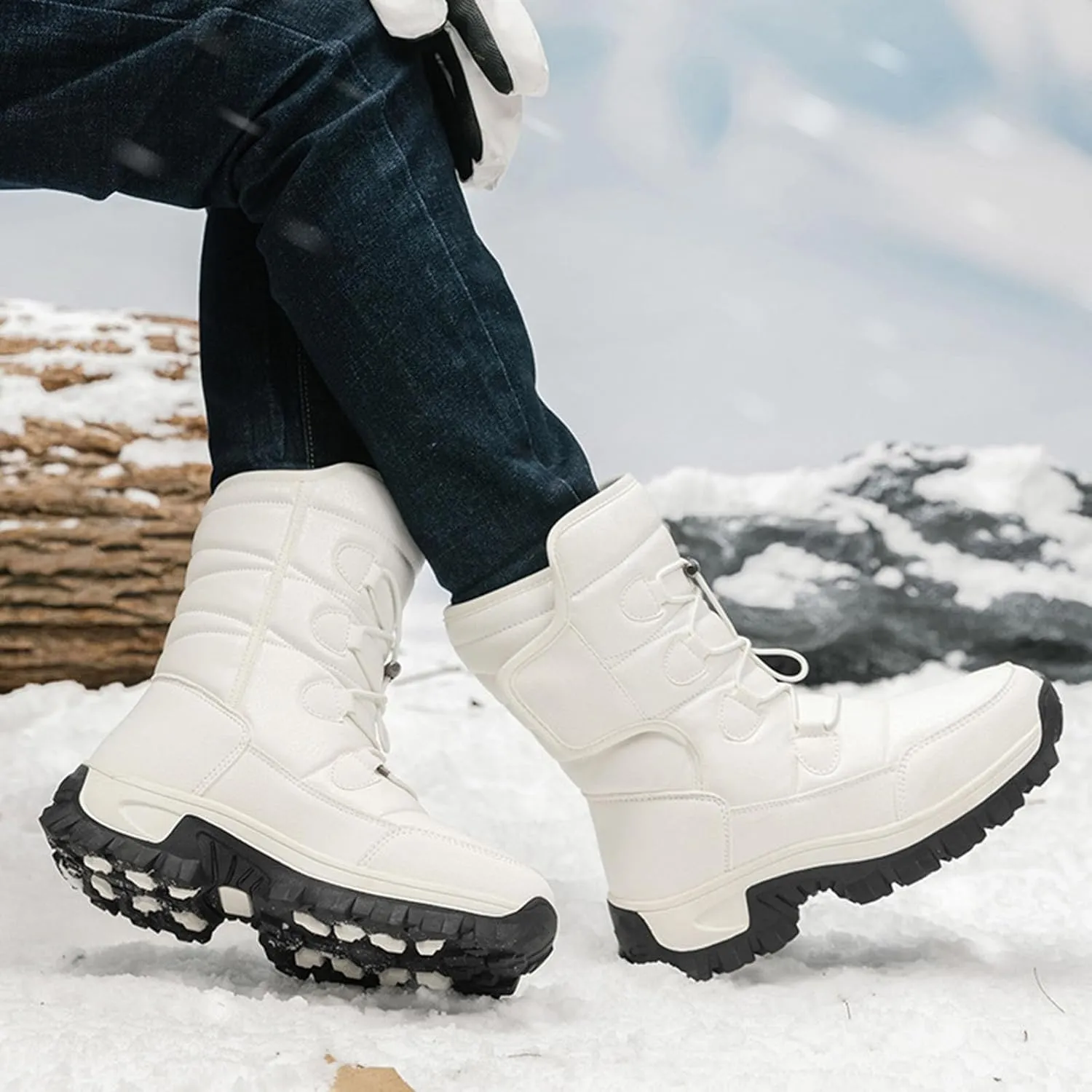 Womens Winter Snow Boots Waterproof Shoes Comfortable Hiking Tennis Booties Furry Mid Calf Fur Lined Winter Boots