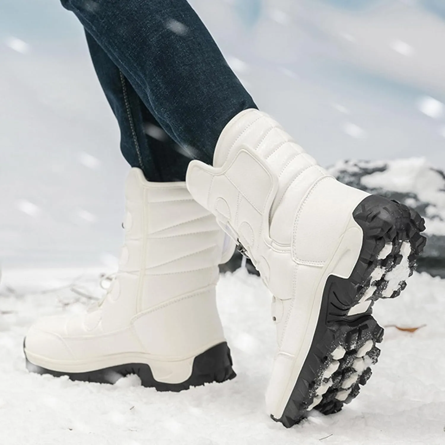 Womens Winter Snow Boots Waterproof Shoes Comfortable Hiking Tennis Booties Furry Mid Calf Fur Lined Winter Boots