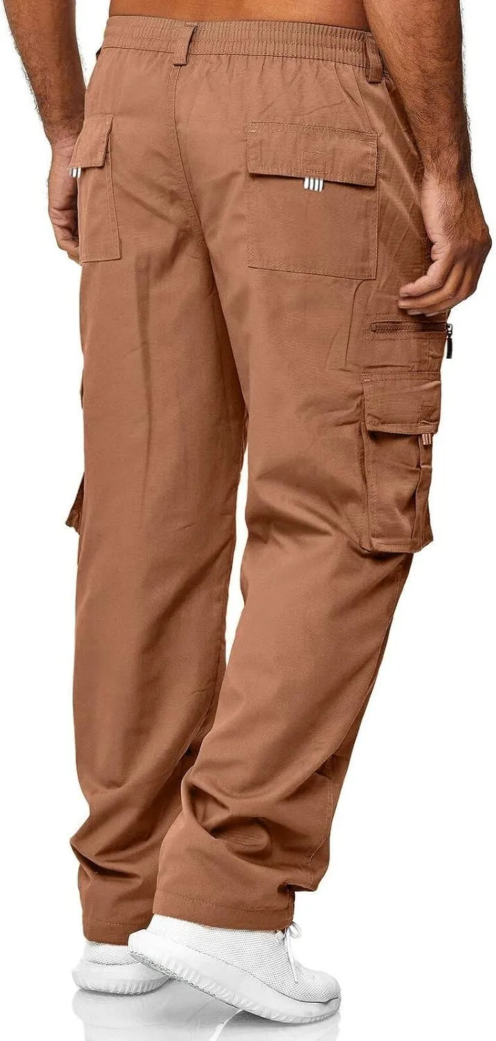 XIAXOGOOL Cargo Jogger Pants for Men Plus Size Low Rise Elastic Waist Button Work Pants Loose Athletic Tactical Pants Trouser