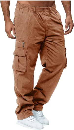 XIAXOGOOL Cargo Jogger Pants for Men Plus Size Low Rise Elastic Waist Button Work Pants Loose Athletic Tactical Pants Trouser