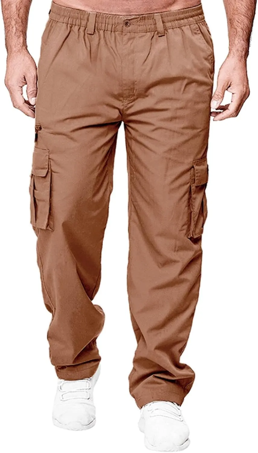 XIAXOGOOL Cargo Jogger Pants for Men Plus Size Low Rise Elastic Waist Button Work Pants Loose Athletic Tactical Pants Trouser